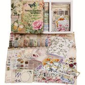 Resim Vintage Botanik Scrapbooking Malzemeleri Kiti, Bullet Junk Journal için Estetik Çiçek Scrapbook Kiti, 12 Rulo Washi Bant, DIY Günlük Malzemeleri için Sticker Kağıtlar, Kız Çocuk Kadınlar için El Sanatları Hediyesi 