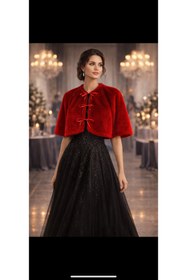 Resim bizizmoda Lüks Tilki Tüğ Görünümlü Abiye Üzeri Peluş Kürk Etol Pelerin Bolero 