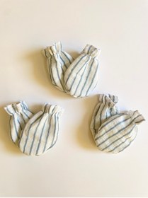 Resim runbaby Pamuklu Çift Kat Müslin Kumaş 3 Çift Bebek Eldiven ( Ince Mavi Çizgili ) 