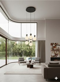 Resim Mylights Ada Mutfak Salon Avize Masa Üstü Modern Altılı 6 Lı Mat Opal Cam Sarkıt E27 Duy Siyah - Beyaz 