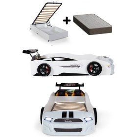 Resim Beyaz Arabalı Yatak Sport Mst Işıklı Baza Ortopedik Yatak 90x190 Cm 