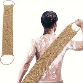 Resim Linen malzemeden yapılmış, çift taraflı peeling tasarımına sahip, tutma kulplu derinlemesine temizleyici duş eldiveni, seyahat ve ev kullanımı için tekrar kullanılabilir sırt kaşıyıcı 