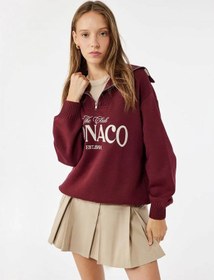 Resim Koton Yarım Fermuarlı Pamuklu Bordo Kadın Sweatshirt 6wal10156ık Bordo 