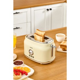 Resim Krem Bej Retro Ekmek Kızartma Makinesi, Şık ve Kullanışlı Tasarım 