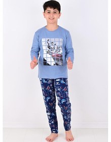 Resim Vitmo Erkek Çocuk Winter Games Uzun Kollu Pijama Takımı Mavi 