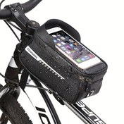 Resim Su geçirmez Bisiklet Ön Çerçeve Çantası TPU Dokunmatik Ekranlı Şapka ve Yağmur Örtüsü ile - Dağ Bisikletleri için Bisiklet Depolama ve Telefon Tutucu (17.78 Cm'nin Altındaki Telefonlar için Uygun) 