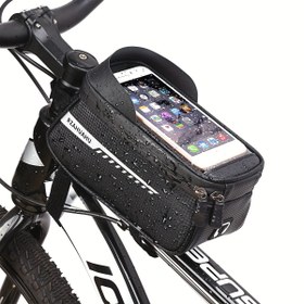 Resim Su geçirmez Bisiklet Ön Çerçeve Çantası TPU Dokunmatik Ekranlı Şapka ve Yağmur Örtüsü ile - Dağ Bisikletleri için Bisiklet Depolama ve Telefon Tutucu (17.78 Cm'nin Altındaki Telefonlar için Uygun) 