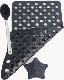 Resim 3 Parça Set Banyo ve Duş Kaydırmaz Çift Taraflı Banyo Duş Vucüt Fırçası Yıldız Küvet Süzgeci Antrasit 