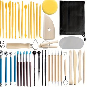 Resim 42 Parça Seramik & Heykel Alet Seti, Kil Oyma Bıçakları, Dokuma Kalemleri, Noktalama Araçları, Kazıyıcılar - Sanatçılar için DIY El Sanatları Malzemeleri 