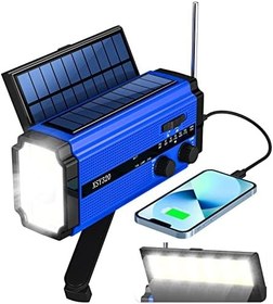 Resim Qoosea Solar Radyo Krank Radyosu AM/FM Taşınabilir Acil Durum Radyosu 5000mAh Şarj Edilebilir Pil, LED El Feneri, Okuma Işığı, SOS Alarmı ve Acil Durum için El Krank Dinamosu Ourdoor Kamp Seyahati (Mavi) 
