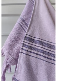 Resim Peştemal Saç Havlusu Takımı-%100 Pamuk Hafif Plaj Havlusu Seti Lila 