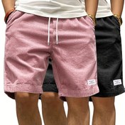 Resim 2 adet Erkek Yaz Korduroy Şort - Düz Renk Rahat Açık Hava Spor Pantolonu, İpli Bel, Hafif Nefes Alabilen Kumaş ile Yürüyüş, Yürüyüş ve Eğlence Aktiviteleri için, Hiking Kıyafeti | Rahat Stil | Esnek Olmayan Malzeme, Hiking Şortları 