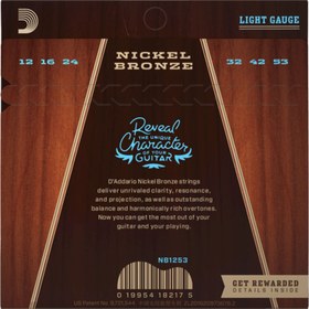 Resim D'Addario NB1253 Nickel Bronze Akustik Gitar Teli - Light (12-53) 