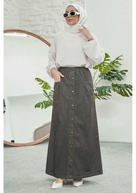 Resim 2276-düğmeli Pileli Etek Koyu Gri Koyu Gri 