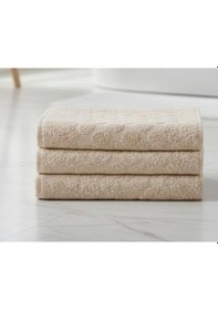 Resim 3lü Pamuklu Ayak Havlusu Seti Kabartma Desenli 50x70 Cm Bej Bej 