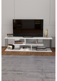 Resim Tv Sehpası Tv Ünitesi Raflı 140 Cm Gzd Beyaz Beyaz 