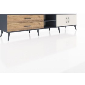 Resim Hyperion Tv Ünitesi 2 Raflı 2 Çekmeceli 2 Kapaklı 220x44x51 Antrasit-aytaşı/çam Aytası/atlas Çam - Antrasıt 