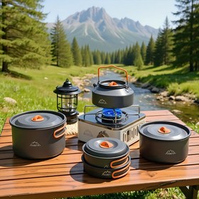 Resim Jetbeam 10 Parça Turuncu Kalınlaştırılmış Açık Hava Kamp Pişirme Seti (Orta Boy Kamp Tenceresi + Orta Boy Tava ve 1.1L Su Isıtıcısı), Taşınabilir Katlanabilir Kombin, Kase, Spatula, Çorba Kepçesi, Bulaşık Süngeri Dahil | Okula Dönüş Sezon Hediyesi, Yıl Dönümü, Cadılar Bayramı, Noel Tatil Hediyesi 