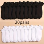 Resim 20 Çift Unisex Nefes Alabilen Bot Çorapları - Erkekler & Kadınlar için Düz Renk Ayak Bileği Çorapları, Makinede Yıkanabilir, Şık Minimalist Tasarım, Her Mevsim İçin Çok Yönlü Günlük ve Resmi Giyim (Siyah & Beyaz), Rahat Ayakkabı 
