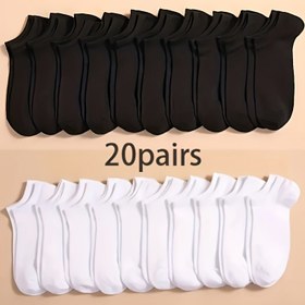 Resim 20 Çift Unisex Nefes Alabilen Bot Çorapları - Erkekler & Kadınlar için Düz Renk Ayak Bileği Çorapları, Makinede Yıkanabilir, Şık Minimalist Tasarım, Her Mevsim İçin Çok Yönlü Günlük ve Resmi Giyim (Siyah & Beyaz), Rahat Ayakkabı 