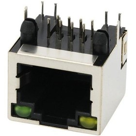 Resim RJ45 8P8C Işıklı Dişi Ethernet Konnektörü - PCB Tipi 