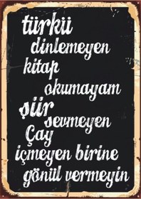 Resim Türkü Kitap Çay Şiir Temalı Retro Ahşap Tablo Gönül Manifestosu Yazılı Dekor 