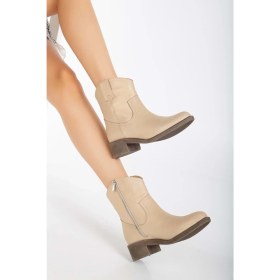 Resim Analin Shoes Kadın Deri Kovboy Bot - Bej 