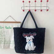 Resim 1pc Preppy Stil Dikişli Çanta, Yün Köpek Tasarımı, Büyük Kapasite, Çift Taraflı, Sabit Omuz Askıları, Fermuar Kapatma, Naylon Astar, Polyester Malzeme - Siyah ve Pembe Seçenekleri 