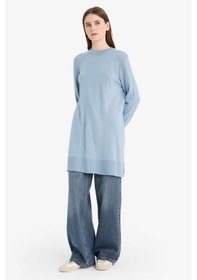 Resim Defacto Regular Fit Bisiklet Yaka Yırtmaçlı Basic Düz Uzun Kollu Tunik H3431az25wnbe174 Mavi 