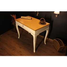 Resim Wooding 110 Cm Masif Naturel Krem Oymalı Çalışma Masası 