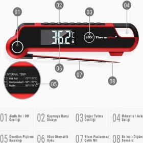Resim ThermoPro TP620 Su Geçirmez Katlanabilir LED Ekranlı Gıda Pişirme Termometresi 
