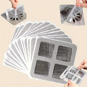 Resim 10/30/50/100 Adet Paslanmaz Çelik Duş Gideri Saç Tutucu Sticker - Banyo, Mutfak, Küvet ve Lavabo için Tek Kullanımlık Ağ Kapaklar - İnsan ve Evcil Hayvan Tüyü Engelleme, Esnek Ağ Tasarımı, Etkili Su Akışı 