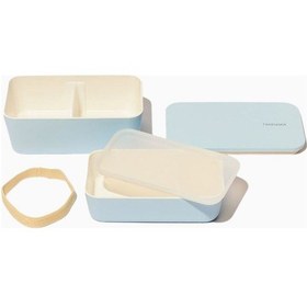 Resim Bento Flat Dual 2 Katlı Japon Yemek Kabı, Beslenme Çantası, Geri Dönüştürülmüş Malzeme Mavi 