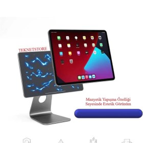 Resim TEKNETSTORE Apple Ipad Air 5. Nesil M1 2022 10.9 Inç Tablet Uyumlu Manyetik Yapışan Tablet Tutucu Masaüstü 