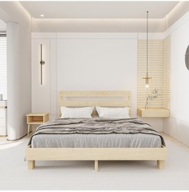 Resim Natura New Model Vernikli Çam Ahşap Karyola Ve İki Komodin Set-194 150 x 200 CM 