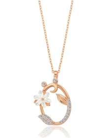 Resim Işıltılı Manolya Çiçeği Ö Harfi Rose Renk Gümüş Harfli Kolye 