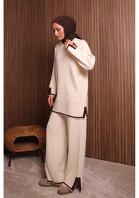Resim Balenbi Kadın Oversize Sık Örgü Yırtmaçlı Tesettür Triko Takım 1146 Krem 
