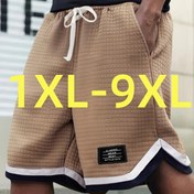 Resim Erkekler için Büyük Beden Rahat Ekose Örgü Şortlar, Renk Bloğu Tasarımı, Bağcıklı, Çoklu Cep - Nefes Alabilen Polyester Waffle Kumaş, Normal Beden, Hafif Esneklik, 250g/ - Yazlık Dış Giyim, BÜYÜK BEDEN 