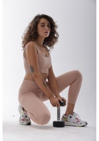 Resim Playsportswear Seamless Pudra Normal Bel Fitted Basic Sporcu Tayt Pudra 