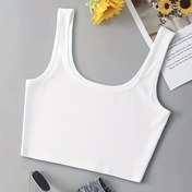 Resim Kadınlar İçin Casual Kısa Krop Tank Top - Yarı Şeffaf Esnek Yuvarlak Yaka, Düz Beyaz, Makinede Yıkanabilir, Her Mevsim Kullanılabilen Çok Amaçlı Üst Katman, Bayan Tank Tops 