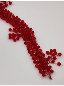 Resim Mim Eşarp Boncuklu, Çiçekli Kristal Gelin Tacı Saç Ve Türban Aksesuarı Kırmızı 
