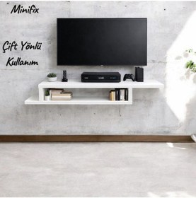 Resim Dekoratif Raflı Duvar Tv Ünitesi Z Raf Beyaz 130 Beyaz 