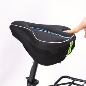 Resim Jel Dolgulu Yansıtıcı Bisiklet Koltuk Minderi - Erkekler ve Kadınlar için Su Geçirmez Kaymaz Uyumlu, Ergonomik Bisiklet Sürüş Konforu, Gece Sürüş Güvenliği, Dayanıklı Siyah Tasarım, Güvenli Bağlama Kayışları 