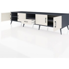 Resim Kronos Tv Ünitesi 3 Raflı Tek Çekmeceli 4 Kapaklı 220x59x51 Antrasit-aytaşı Aytası/aytası - Antrasıt 