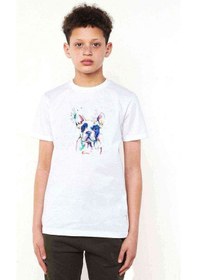 Resim Tshirthane Watercolor Bulldog Baskılı Unisex Çocuk Beyaz T-Shirt 