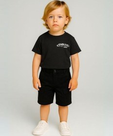 Resim Erkek Bebek Pamuklu Kumaş Cepli Şort-16008 Siyah 
