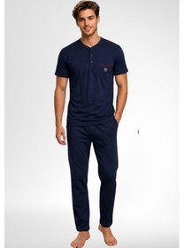 Resim Mecit Pijama Mecit 4008 Lacivert %100 Pamuk 3'lü Büyük Beden Erkek Pijama Takımı 