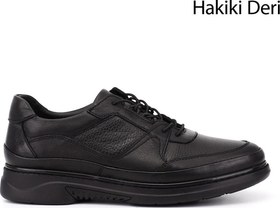 Resim Gönderi(r) Erkek Siyah Bağcıklı Hakiki Deri Comfort Ayakkabı 