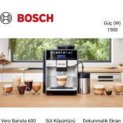 Resim Bosch 1500 Watt, 15 Bar ,vero Barista 600 Tam Otomatik TIS65621RW Espresso Makinesi 