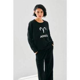 Resim Moda Kadın Siyah Koç Burcu Oversize 2 Iplik Eşofman Ev Giyim Takımı Beruflic 